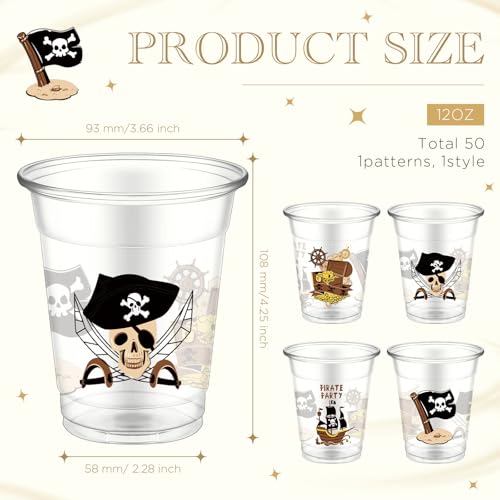 Disposable Pirate Pattern Plastic Cups - 12 oz Bulk Party Supplies