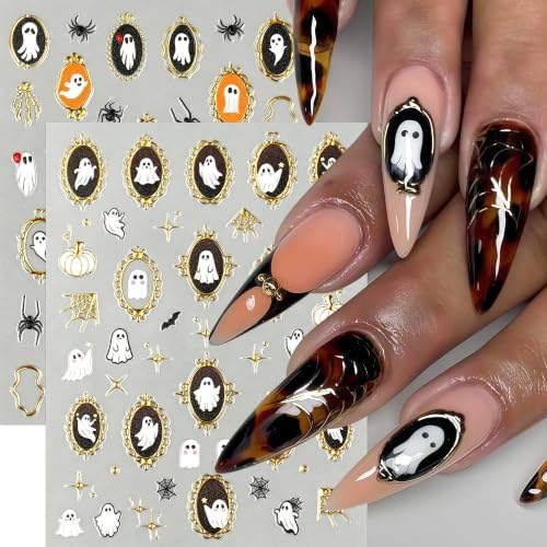 Halloween Nail Art Stickers Decals - 6 Sheets Retro Pumpkin Spider Ghost Bats - Mirror Frame Variation