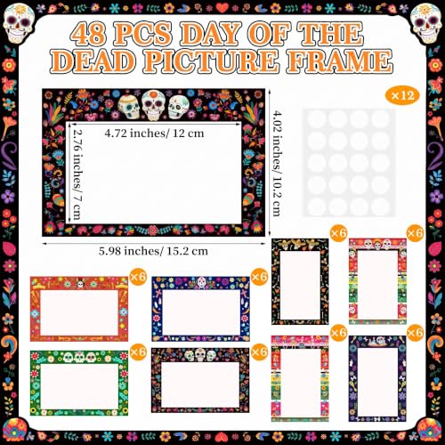 48 Pcs Day of the Dead Photo Frame Set - Sugar Skull Paper Frames with Styles & Assembly