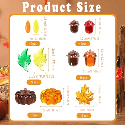 Thanksgiving Fall Vase Filler Set - 140Pcs Acrylic Pumpkins Acorns Leaves & Gems