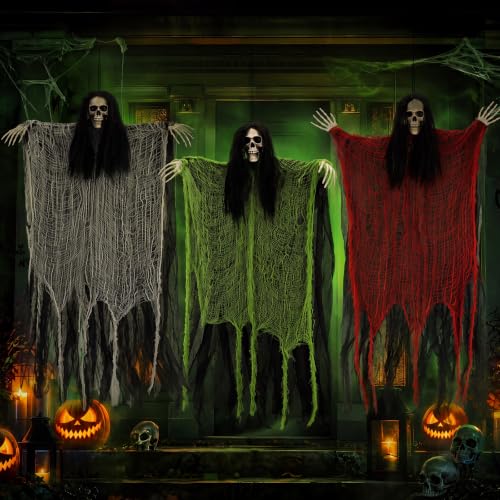 Halloween Hanging Ghost Decorations 39.5 Inches - Spooky Yard & Indoor Decor 3 Pack