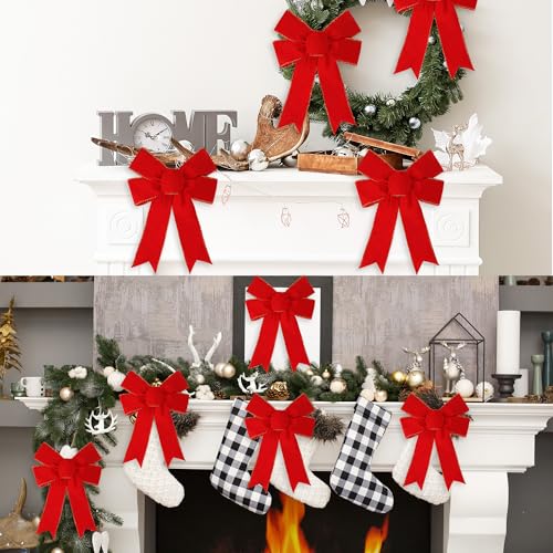 Christmas Red Velvet Bow Set - Large Holiday Wreath Decorations, 13x9 Inches