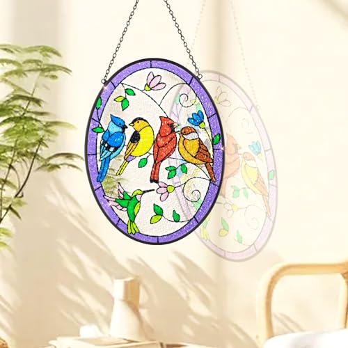 Birds on a Branch Stained Glass Window Hanging - Sun Catcher Wall Decor
