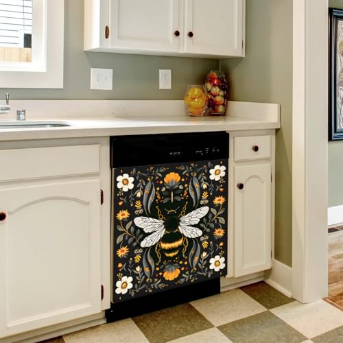Magnetic Dishwasher Cover Bee Flower Leaf - Reusable Kitchen Magnet Protector B-003