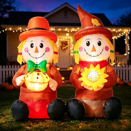 Inflatable Scarecrow Decorations with LED Lights - Fall & Thanksgiving Outdoor Decor - Variation: Scarecrow Couples
