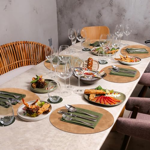 Camel Round Washable Heat-Resistant Placemats Set of 12 - Waterproof Faux Leather Table Mats for Kitchen & Dining