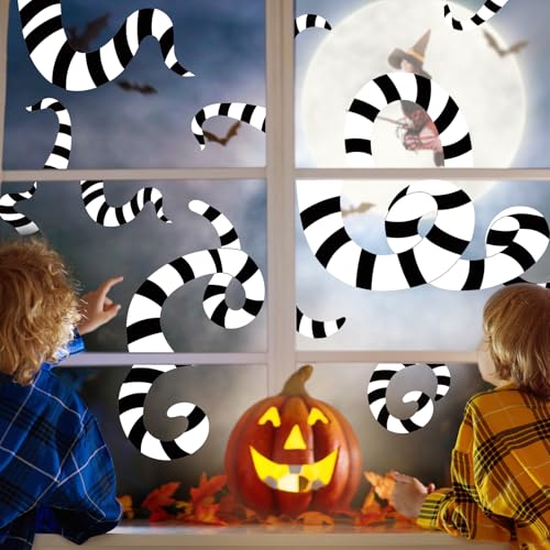 Halloween Sandworm Window Clings - Black & White Striped Extra Large Decals, 6 Sheets - Halloween Decorations