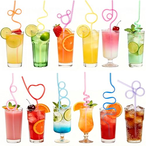 Pink Spiral Reusable Crazy Drinking Straws - 12 Pack Party Supplies