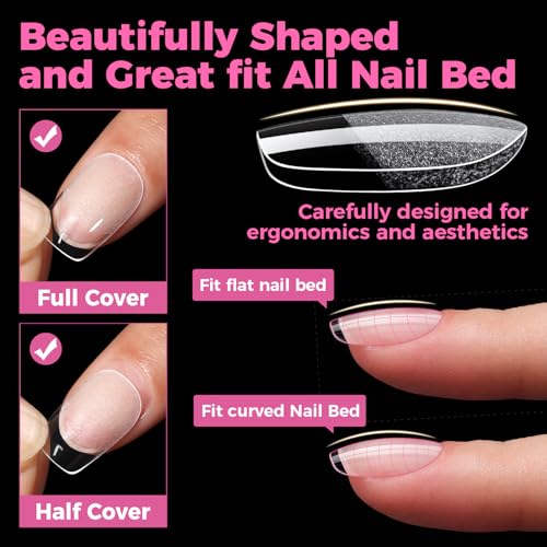 UNA GELLA Short Squoval Gel Nail Tips 504pcs - Durable, Flexible, Clear