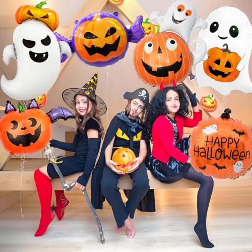 Halloween Balloons Set - Ghost and Pumpkin Foil Decorations for Party