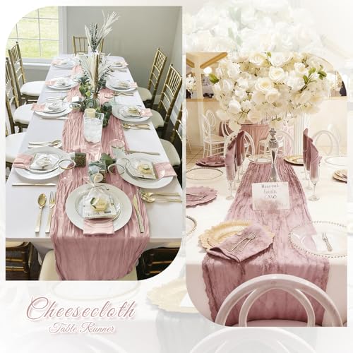 6 Pack Dusty Pink Cheesecloth Table Runner 17x108 Inch for Wedding Party Home Decor