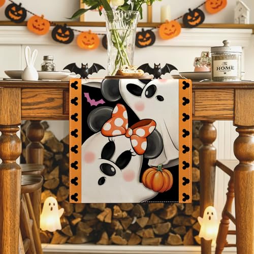 Orange Halloween Table Runner 13x90 Inch Skull Party Decor for Home & Kitchen