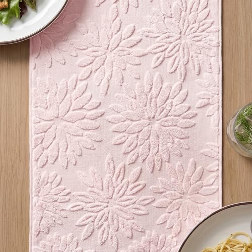 Pink 13x72 Inch Cotton Table Runner - Floral Dahlia Pattern, Spring Home Decor