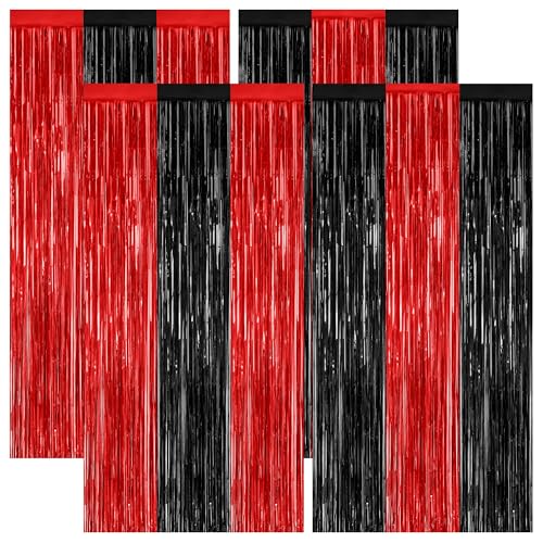 Halloween Foil Curtain Streamers - Black and Red Party Decorations, 4 Pack