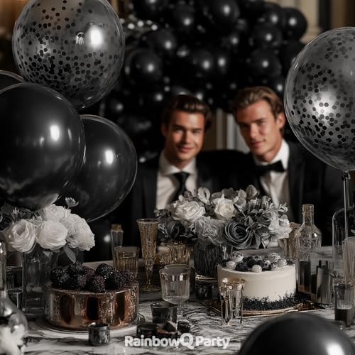 Black Latex Balloons with Confetti - 55pcs 12 Inch Party Decor