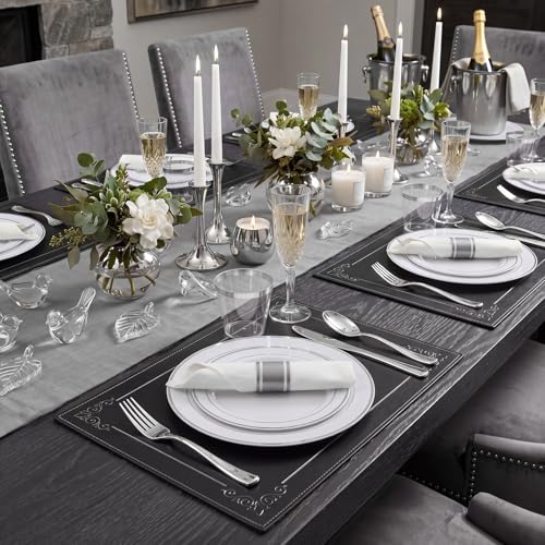 White and Silver Disposable Dinnerware Set for 50 Guests - 350 Pieces