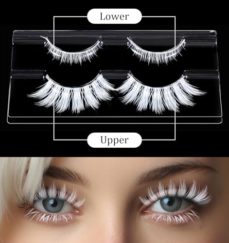 White False Eyelashes for Halloween, Christmas & Anime Costumes - Lightweight Synthetic Lashes