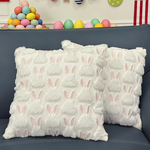 Easter Pillow Covers Set of 2 18x18 Soft Plush Hidden Zipper Spring Decor Variation P