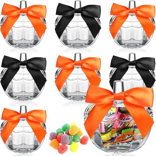 8-Piece Glass Pumpkin Candy Jars with Lids - Halloween Fall Decor Set