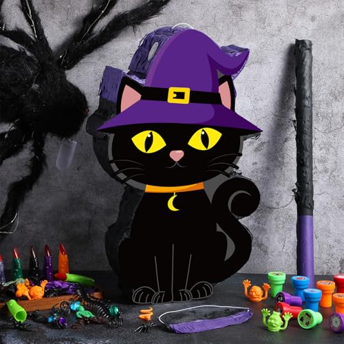 Halloween Piñata Black Cat with Stick & Blindfold Party Toys Set