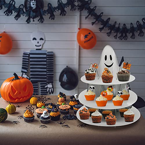 Ghost 3-Tier Halloween Cupcake Stand - White Cardboard Dessert Tower