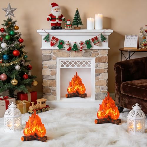 Fake Campfire Flame Decorations Set - 12 Inch 3D Artificial Fire Props for Parties and Camping - Red, 2 Pcs