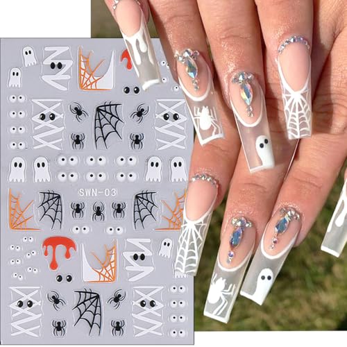 Halloween Nail Stickers 3 Sheets 5D Ghost Pumpkin Spider Web Mummy Skeleton Decals Variation of THIS listing