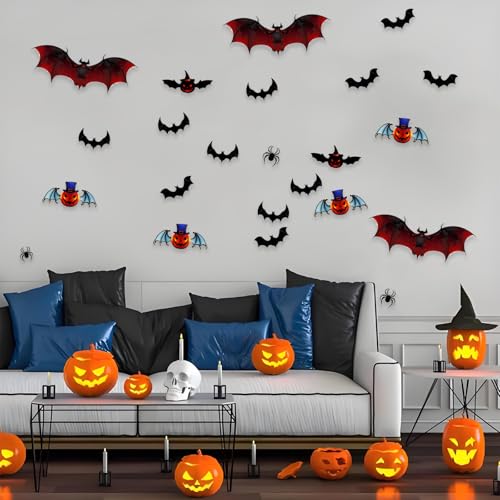 Halloween Bat and Spider Wall Decor Set - 72pcs Indoor Party Decorations