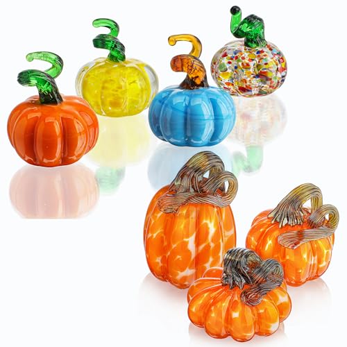 Set of 3 Hand-Blown Glass Pumpkin Decorations for Fall Halloween Thanksgiving