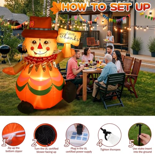 4FT Thanksgiving Inflatable Scarecrow Outdoor Decor with LED Lights