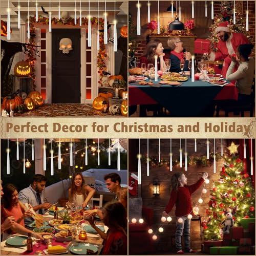 Floating Flameless Candles with Remote Wand Set - Halloween & Holiday Decor, White, 12 Pcs
