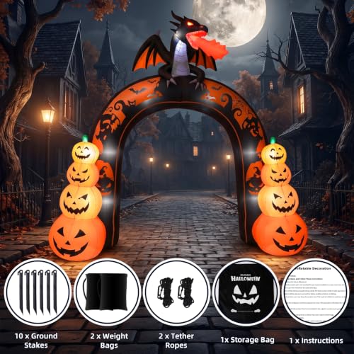 Giant Halloween Inflatable Archway with Dragon and Pumpkins - Outdoor Yard Decor