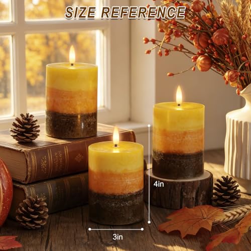 AFINETH Orange Flameless Pillar Candles Set of 3 with Remote - Fall Home Decor