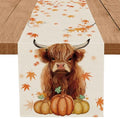 Fall Cow Pumpkin Linen Table Runner 13x72 Inch for Kitchen Dining Decor