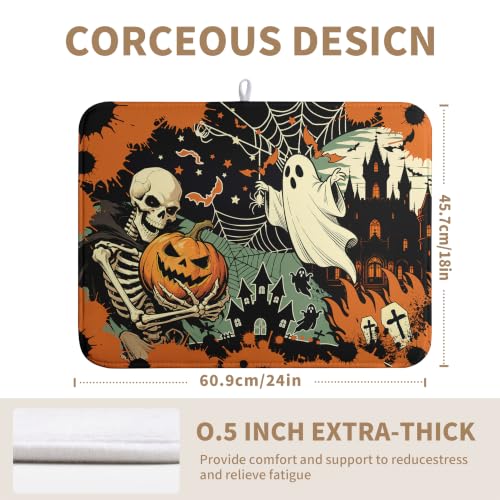 Halloween Ghost Skeleton Dish Drying Mat 18x24 Inch for Kitchen Counter - Spooky Fall Design