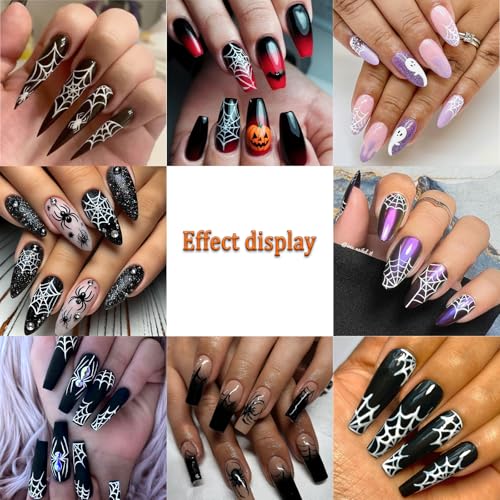 Halloween Nail Stickers - White Black Spider Web Self-Adhesive Decals for Nail Art, 4 Sheets, Scary Design, Spider Variation