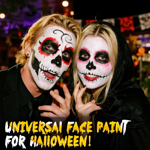 Halloween Makeup Kit with Brush - Black White Red Face & Body Paint Set (165g) - Variation: Black+White+Red