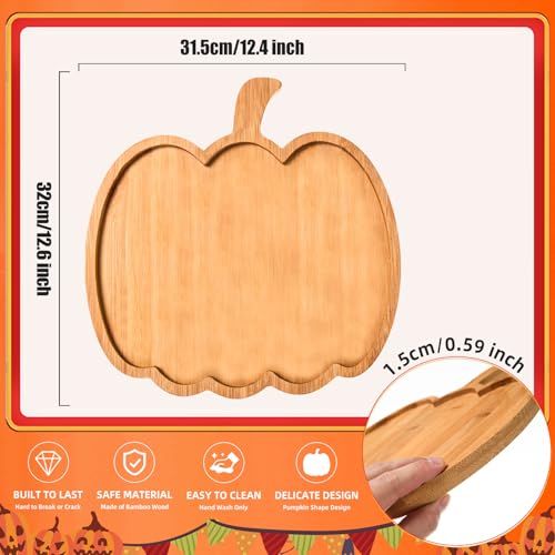 Pumpkin-Shaped Wooden Serving Trays Set - Fall Thanksgiving Party Platters