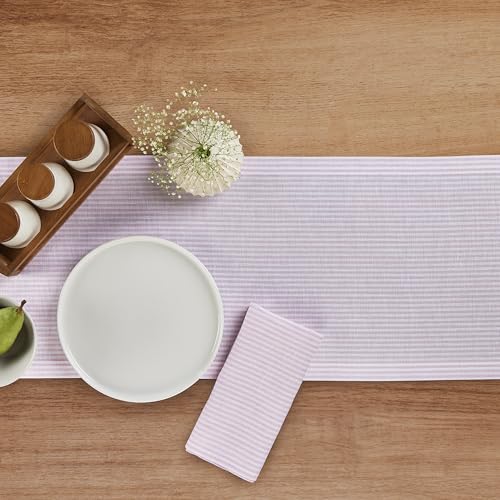 Pure Linen Table Runner 14x90 Inches - Pink and White Stripe, Handcrafted, Eco-Friendly