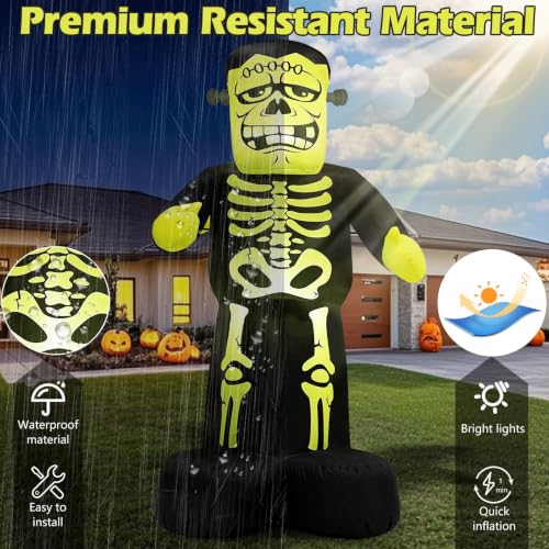 7ft Inflatable Frankenstein Halloween Decoration with Glow Effect - Green Variation