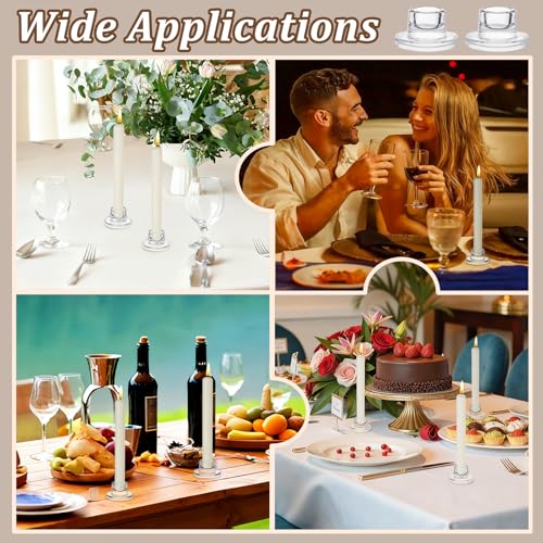 24PCS Glass Taper Candle Holders Bulk Set - Small Modern Clear Candleholders for Weddings & Home Decor