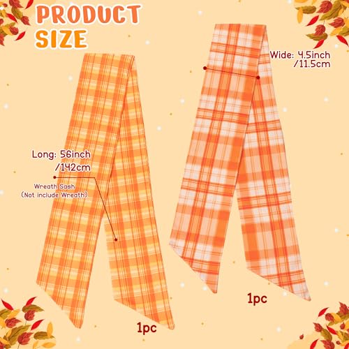 Autumn Plaid Wreath Sash Set - 2 Pcs Fall DIY Bow Decorations for Front Door Thanksgiving Halloween