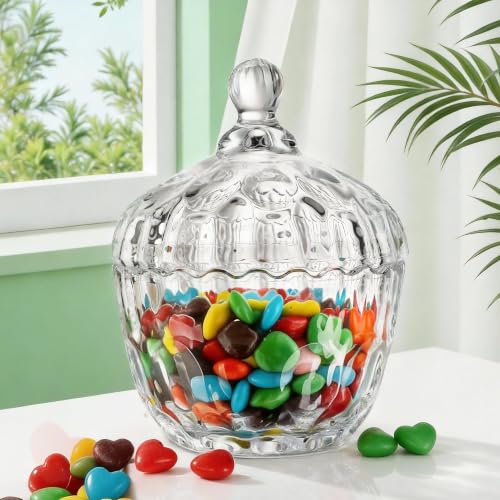 Clear 11.5oz Glass Candy Dish with Lid - Small Cookie Jar for Kitchen & Decor