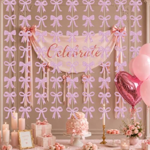 Pink Glitter Bow Garland - 8 Pack Hanging Streamers for Baby Shower & Party Decor - Variation of THIS Listing