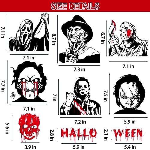 Auzesto Scary Halloween Window Clings Set - Bloody Handprints, Footprints & Ghosts, Waterproof, Retro Style, 9 Sheets