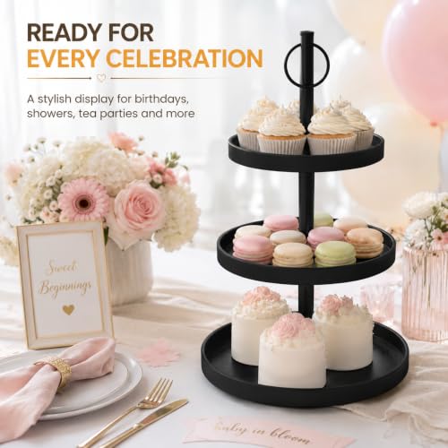 Black 3-Tier Cupcake Stand for Halloween Treats - 2 Pack