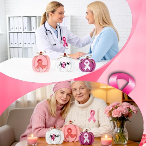 Breast Cancer Awareness Pink Pumpkin Table Centerpieces - Pack of 3