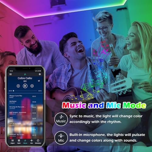 41FT RGB LED Strip Lights with Music Sync and App Control - Color Changing Rope Lights for Home & Party