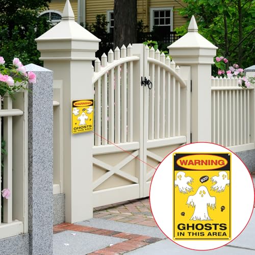 Halloween Outdoor Warning Sign - Spooky Chic Metal Tin Wall Decor