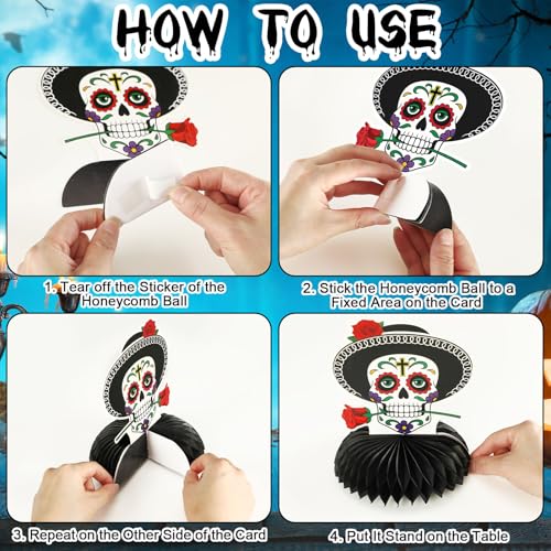 Day of the Dead Decorations - Honeycomb Table Centerpieces with Varying Styles - 8 Pieces
